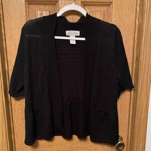 Elegant Black Open-Front Cardigan by Fashion Avenue